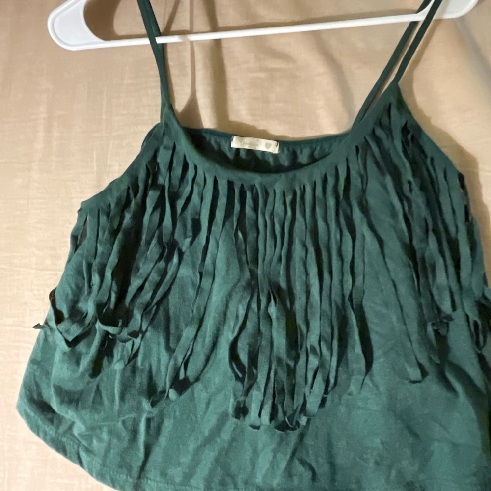 Suede crop top with fringe